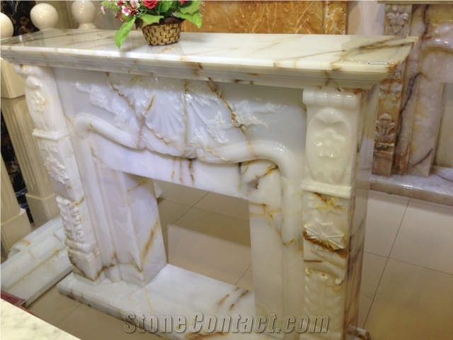 China Onyx White 100% Hand Carved Honed or Polished Designed Fireplace Factory Wholesale Durable Natural Stone