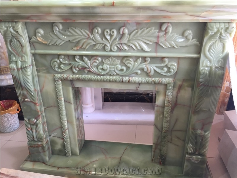 Factory Wholesale Durable 2015 Natural Stone Onyx Grey Fireplace China 100% Hand Carved Honed or Polished