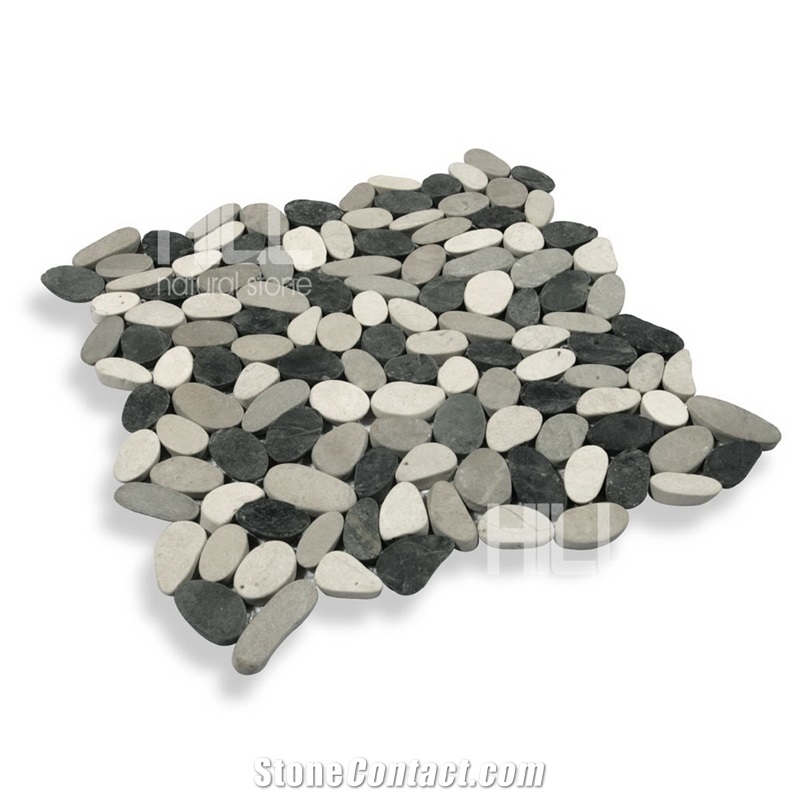 Moroni, Mix Grey, Black & White Indonesia Sliced Pebbles Mosaic