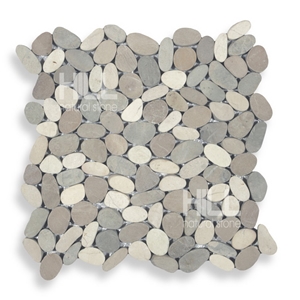 Moroni, Mix Tan Brown,Tan Grey & White Marble Indonesia Sliced Pebbles Mosaic