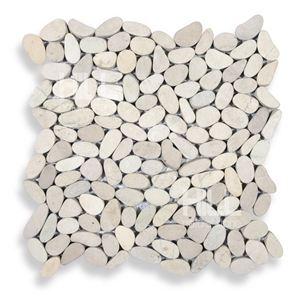 Moroni, White Indonesia Marble Sliced Pebbles Mosaic