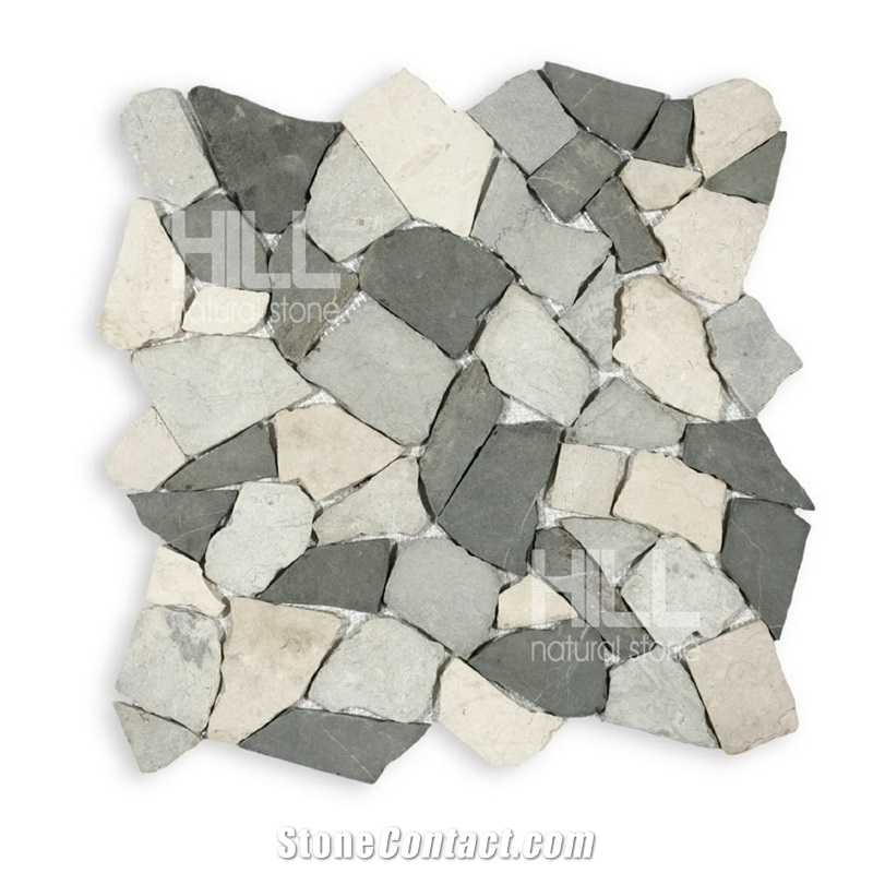 Morteo Garden, Mix Black, Grey & Cream Indonesia Marble Mosaic