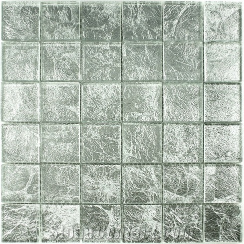 Fp02 Silver Leaf Crystal Mosaic, Foil Mosaic Lux Decorative Tile