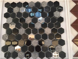 China Black Marble + Glass Hexagonal Mosaic Mixing Glass Hexagon White A075p-7