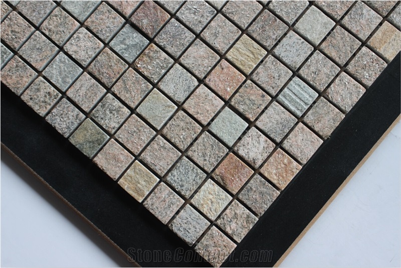 China Quartzite Mosaic Manufacture Stone Mosaics 23x23mm Square Multicolor Hy-96