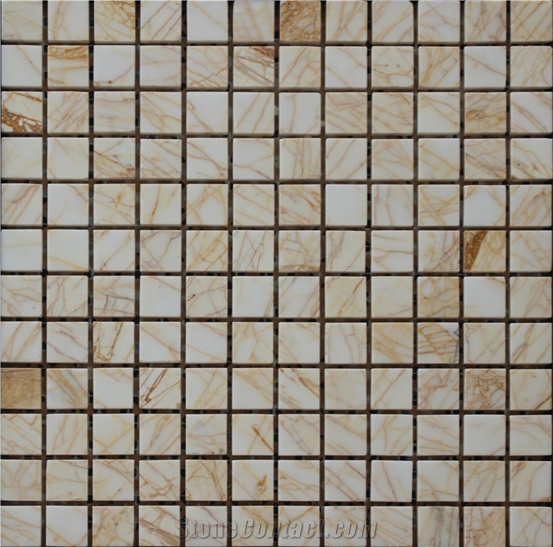 China Yellow Marble Mosaics Manufacture Stone Mosaics 23x23mm Yellow/White Polished Square A044s-23