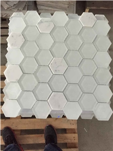 White Marble + Glass Hexagonal Mosaic Mixing Glass Hexagon White A076p-6