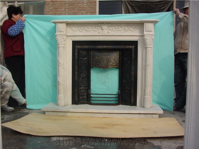 China Cheapest White Marble Fireplace Mantel,Modern Style