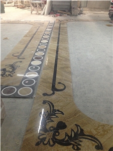 China Customized Beauty Yellow Wooden Marble Waterjet Medallions