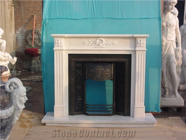 China White Carved Marble Fireplace Mantel,Indoor Freestanding