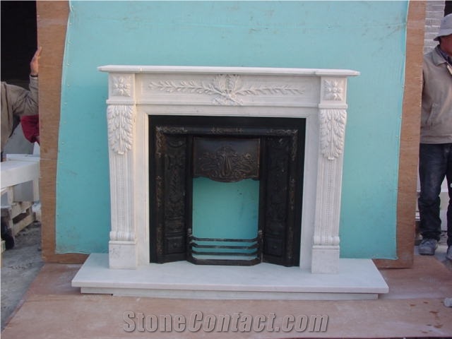 China White Marble Fireplace Mantel, European Style Fireplace