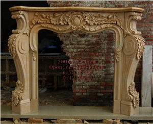 Hand Carved Imitation Marble Fireplace, Yellow Marble Fireplace