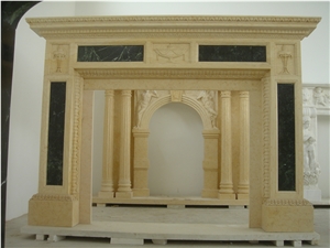 Hand Carved Mixed Color(Beige & Black) Marble Fireplace Surround Mantel