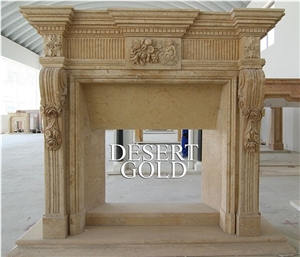 Natural Beige Marble Fireplace,Hand Carved Indoor Fireplace