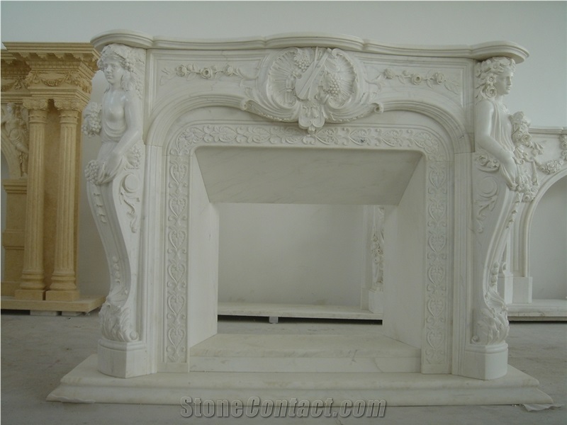 On Sale Carved Stone Fireplace,White Fireplace Mantel,Marble Fireplace Surround