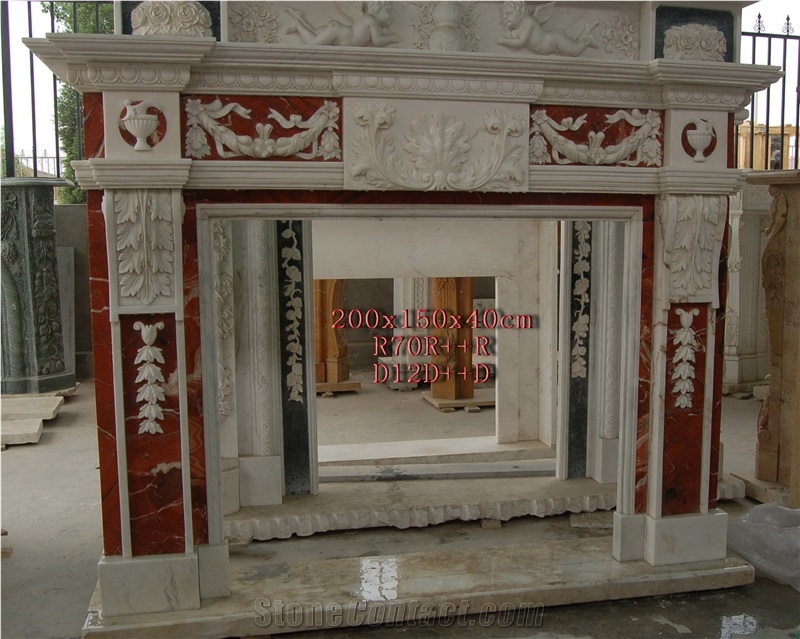 Polished Mixed Color Stone Fireplace Mantel,Indoor Marble Fireplace Surround,Fireplace Mantel Surrouns