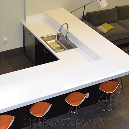 China White Engineered Quartz Stone Kitchen Countertop, Custom Vanity Top