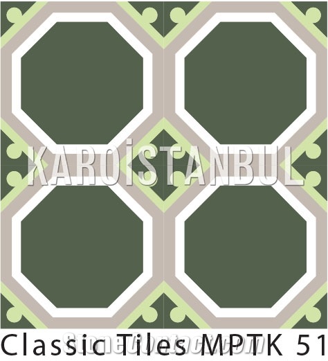 Encaustic Cement Tile, Green Terrazzo and Quartz Stone Tiles Turkey
