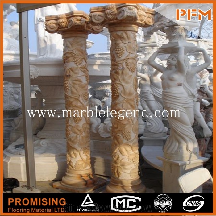 Beige Marble Carving Pillar,Marble Pillars and Columns Home Decoration