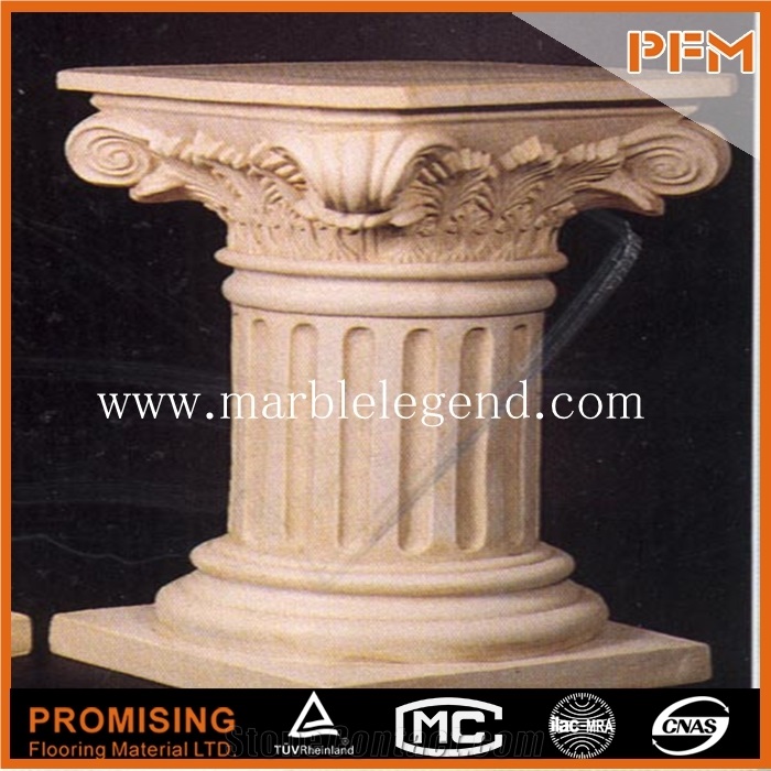 Beige Marble Decoration Column,Decorative Pillars, Indoor Pillar Decorative Hand Carved Large Marble Stone Column