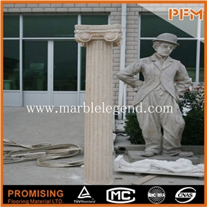 Beige Marble Decoration Column,Decorative Pillars, Indoor Pillar Decorative Hand Carved Large Marble Stone Column