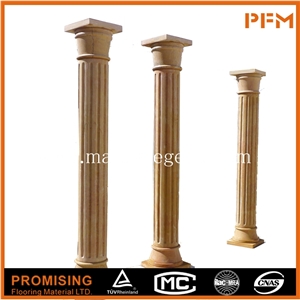 Beige Marble Round Column,Wedding Marble Stone Gate Column, Hand Carved Pillar Design
