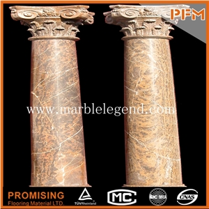 Beige Marble Stone Decorate Round Column,Carved Marble Pillar Stone Column