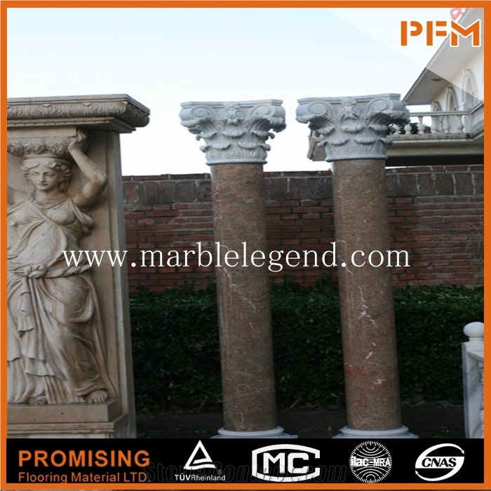 Beige Marble Stone Pillars for Porches,Roman Pillar Cap Rounded Column Marble Pillar,Beige Marble Indoor Decorative Columns