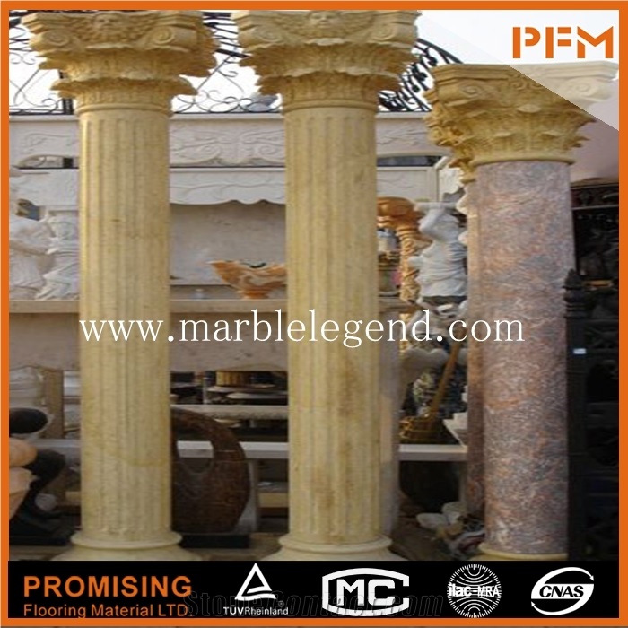 Decorative Carved Beige Marble Pillars and Columns,Round Solid Marble Column