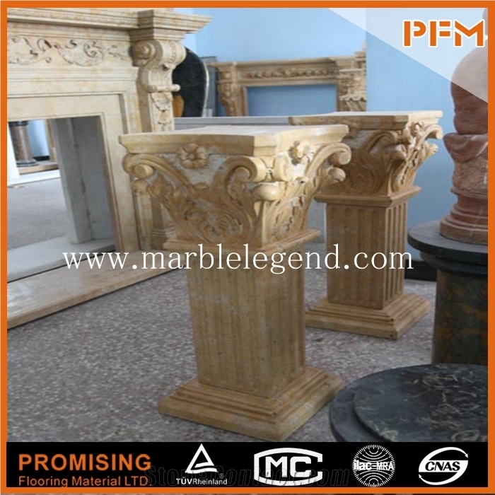 Hot Sale Beige Marble Craved Column,Natural Stone Marble Decorative Roman Column for Sale