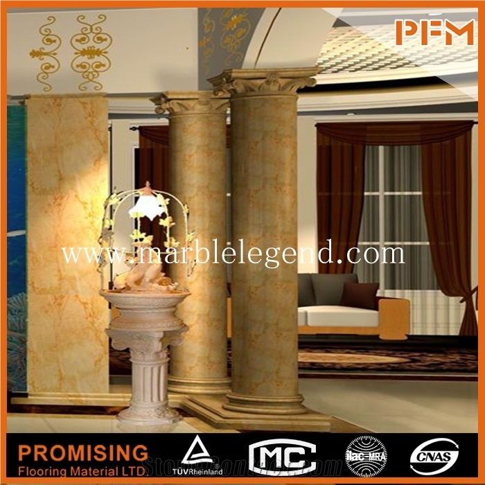 Hot Sale Beige Marble Hand Caving Western Style Natural Stone Column, Round Long Column