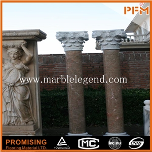 Natural Decorative Stone Roman Columns, Red Marble Pillars and Columns for Interior
