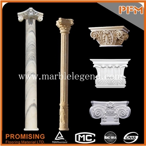 Natural Stone White Marble Hand Carved Decorative Column