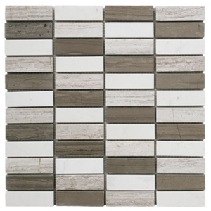 Athens Grey Wooden Vein Blending Mosaic Linear Strips Mosaic Pattern Tiles Hotel Floor Paving-Interior Stone Gofar