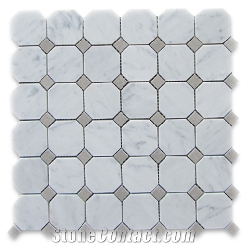 Carrara Statuario Venato White Marble Grand Fan Shaped Mosaic Tile Pattern for Bathroom Design