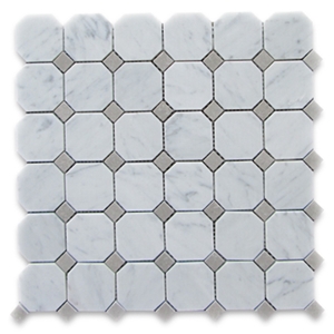 Carrara Statuario Venato White Marble Grand Fan Shaped Mosaic Tile Pattern for Bathroom Design
