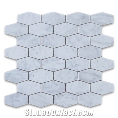 Carrara White Marble Hexagon Mosaic Polished Pattern Tile Hotel Bathroom Super Design,Wall Mosaic,Floor Covering- Gofar