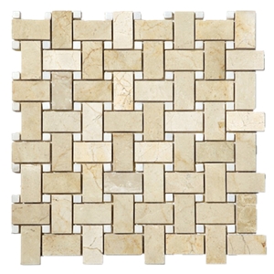 Crema Marfil Marble Basketweave Wall Polished Mosaic Pattern Tiles with White Dot