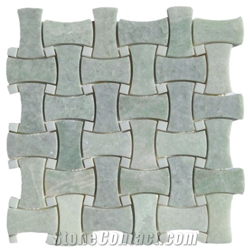 Ming Green Marble Curved Pattern Mosaic, Verde Marble Mosaic Tiles Wall Floor Polished Hotel Bathroom Interior Stone - Gofar