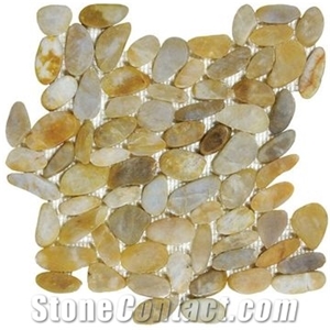 Natural Beige Mixed Yellow Flat Pebble Mosaic Chipped Tile Polished,Floor Covering Panel