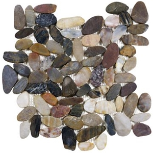 Natural Beige Mixed Yellow Flat Pebble Mosaic Chipped Tile Polished,Floor Covering Panel