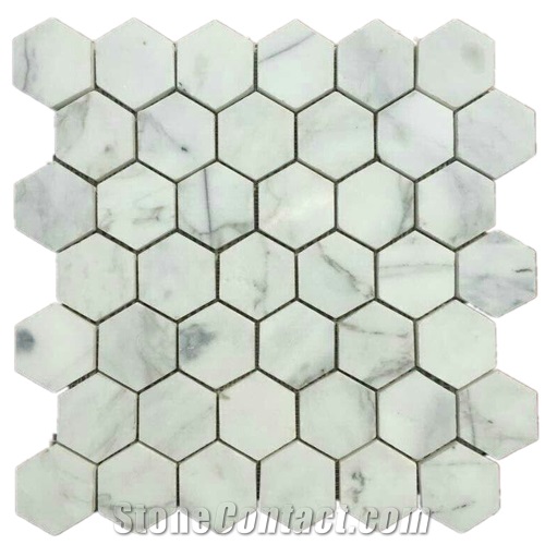 White Wooden Vein Marble 1" Hexagon Mosaic Pattern Tiles for Bathroom Walling,Interior Floor Polished Mosaic