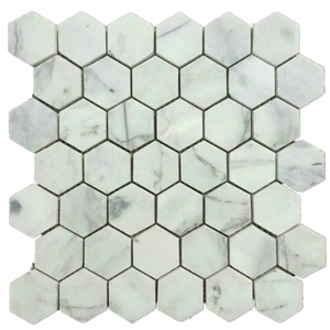 White Wooden Vein Marble 1" Hexagon Mosaic Pattern Tiles for Bathroom Walling,Interior Floor Polished Mosaic
