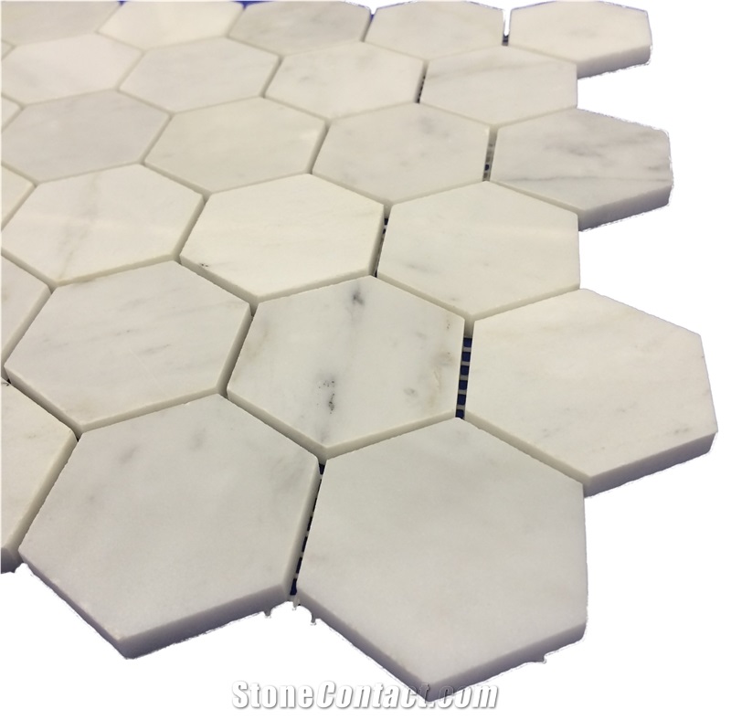 Calacatta Carrara White Marble Hexagon Mosaic Pattern Tiles,Wood Grain Marble Wall Bathroom Floor Mosaic Tile Interior Stone