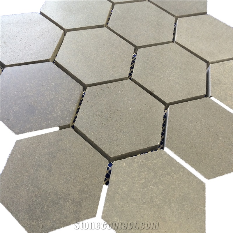 Honed China Black Basalt Hexagon Mosaic Pattern Tiles,Wood Grain Marble Wall Bathroom Floor Mosaic Tile Interior Stone
