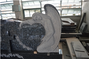 Blue Pearl Granite Monument with Double Angels & Hearts Design,Australian Tombstone with Roses Sculpture,European Headstone & Memorial