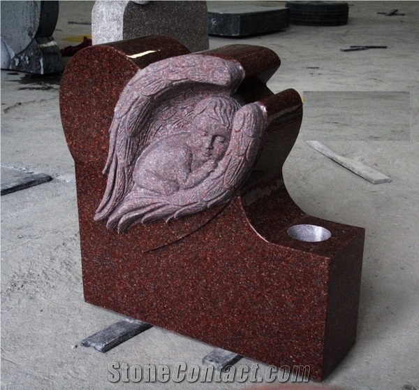 Indian Red Granite Monument with Baby Angel Sculpture,Imperial Red Tombstone with Angel Design,Red Carving Headstone & Memorial