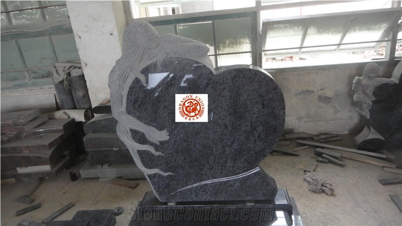 Vizag Blue Granite Monument with Angel Sculpture, Bahama Blue Tombstone with Angel Design, Sculpture Headstone & Memorial