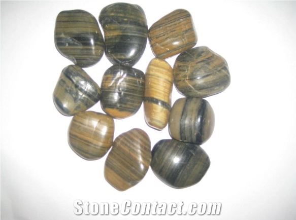 China Natural Stone Green Wooden Grain Marble Pebble Stone Walkway, Green Marble Pebble & Gravel