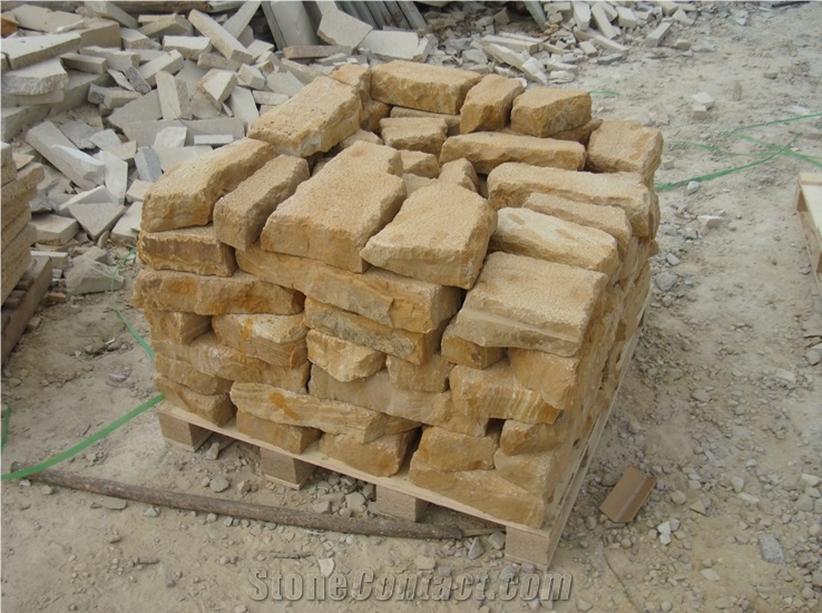 China Yellow Sandstone Cube Stone, Courtyard Road Pavers